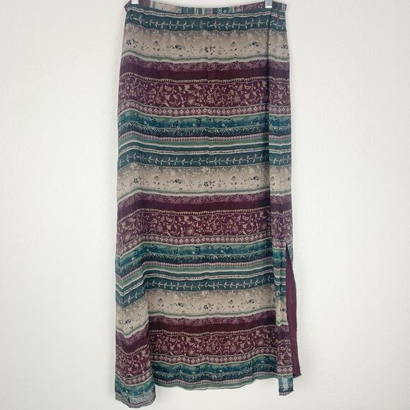 Vintage Skirt Womens 10 Maxi 100% Silk Boho Cottagecore Whimsigoth Peasant Slit - Picture 1 of 7